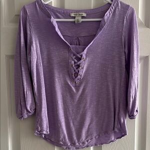 XXS White House Black Market Lavender Lace-Up Blouse